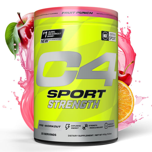 Cellucor C4 Sport Strength Pre Workout Powder - NSF Certified for Sport - Beta-Alanine Creatine 200mg Caffeine - Sugar Free Energy Supplement for Men & Women - Fruit Punch 20 Servings