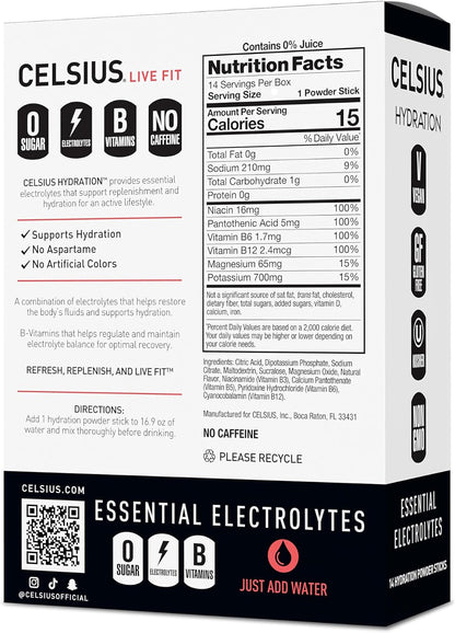 CELSIUS Hydration™ Blue Razz, Sugar Free Electrolyte Hydration Drink Mix (Pack of 14)