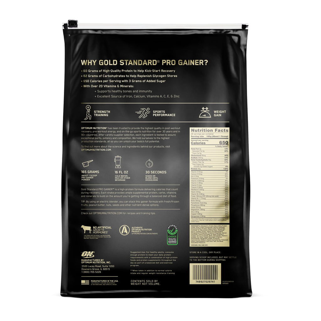 Optimum Nutrition Gold Standard Pro Gainer Protein, Double Chocolate, 10 LB