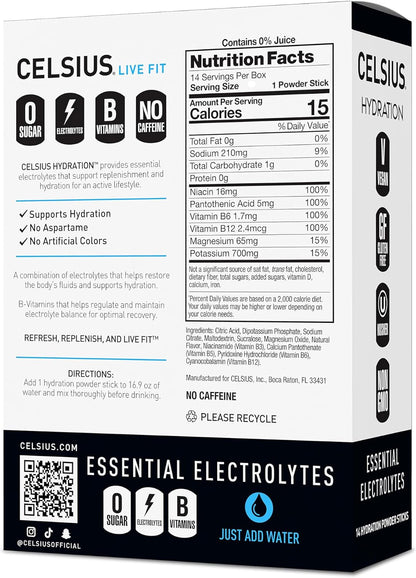 CELSIUS Hydration™ Blue Razz, Sugar Free Electrolyte Hydration Drink Mix (Pack of 14)