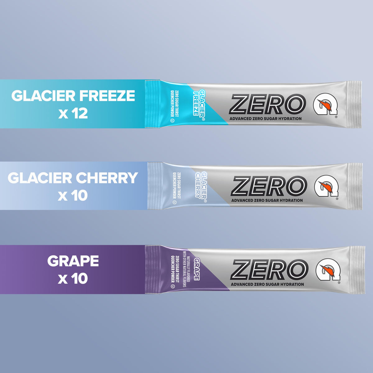 Gatorade Zero Sugar Powder, 3 Flavor Variety Pack, (32 Servings)
