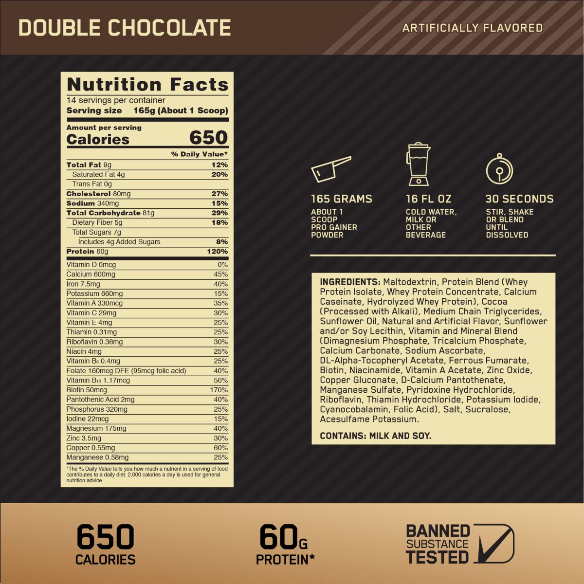 Optimum Nutrition Gold Standard Pro Gainer Protein, Double Chocolate, 10 LB