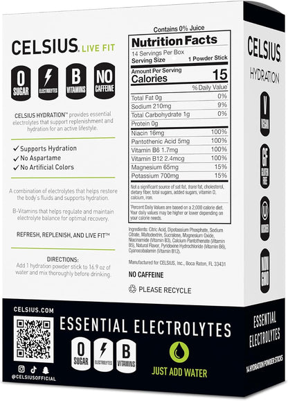 CELSIUS Hydration™ Blue Razz, Sugar Free Electrolyte Hydration Drink Mix (Pack of 14)