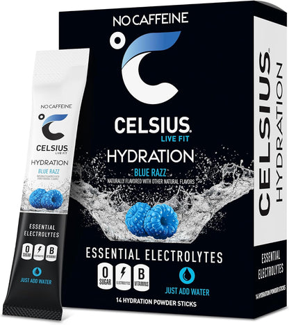 CELSIUS Hydration™ Blue Razz, Sugar Free Electrolyte Hydration Drink Mix (Pack of 14)