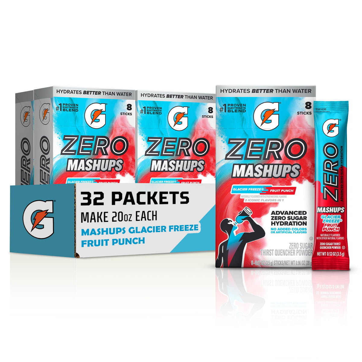 Gatorade Zero Sugar Powder, 3 Flavor Variety Pack, (32 Servings)
