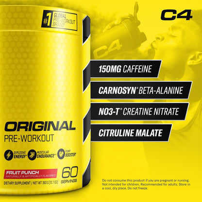 C4 Original Pre Workout with 150mg Caffeine, Fruit Punch, 60 Servings