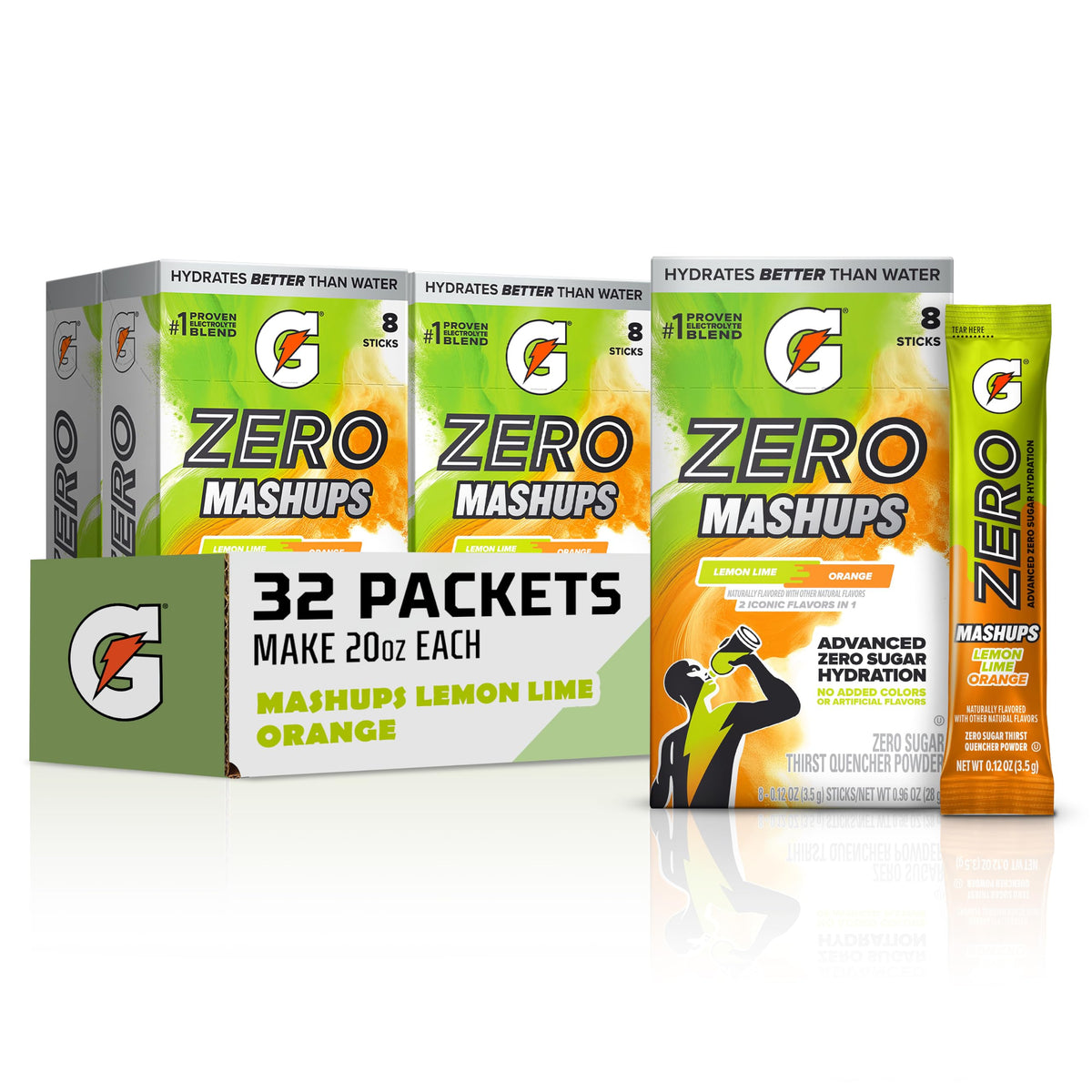 Gatorade Zero Sugar Powder, 3 Flavor Variety Pack, (32 Servings)