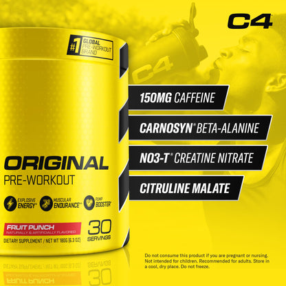 C4 Original Pre Workout with 150mg Caffeine, Fruit Punch, 60 Servings