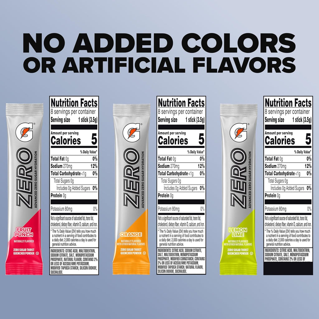 Gatorade Zero Sugar Powder, 3 Flavor Variety Pack, (32 Servings)