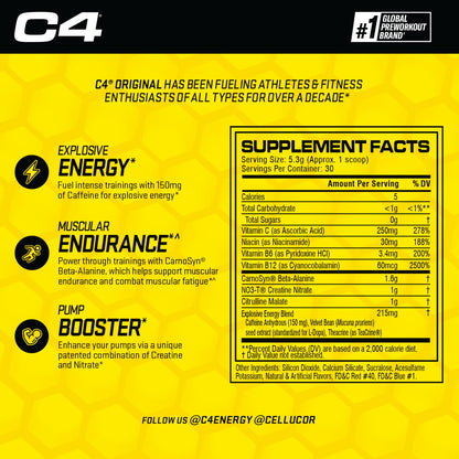 C4 Original Pre Workout with 150mg Caffeine, Fruit Punch, 60 Servings