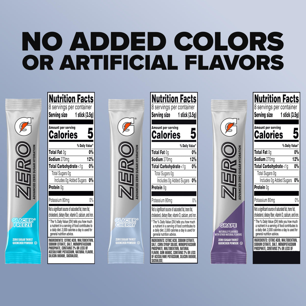 Gatorade Zero Sugar Powder, 3 Flavor Variety Pack, (32 Servings)