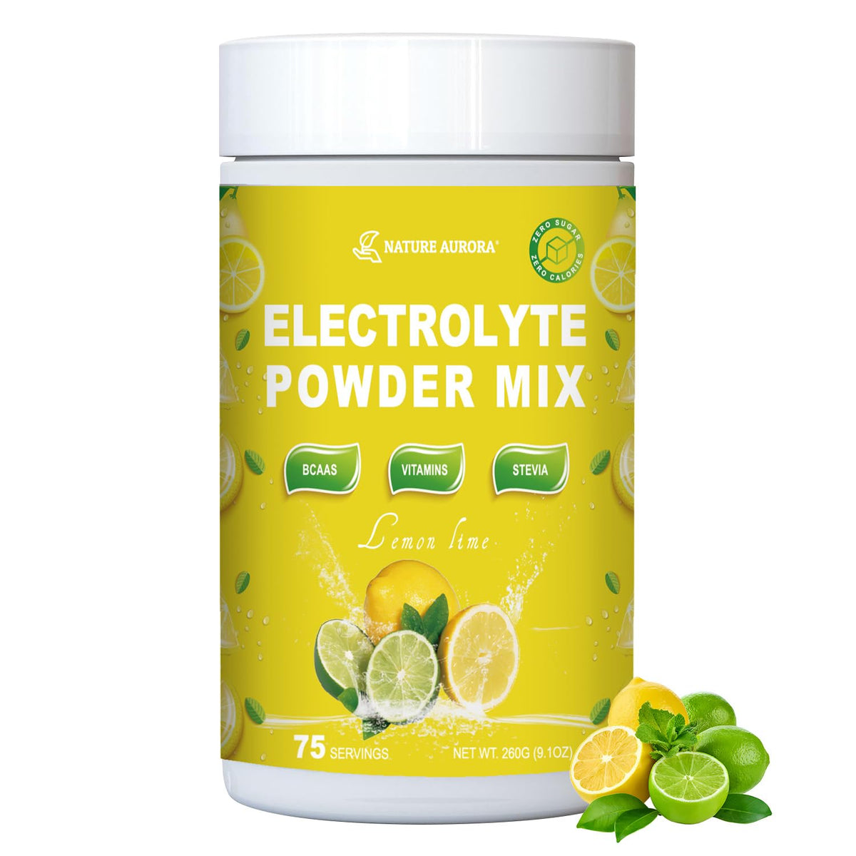 Sugar Free Electrolytes Powder (Lemon Lime) -Enhanced with BCAAs Vitamins-Fruit Liquid Daily IV Electrolyte Drink Mix for Rapid Hydration & Recovery- No Sugar & Keto Non-GMO 75 Servings