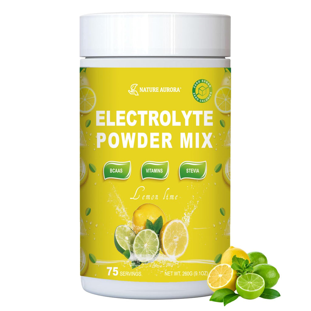 Sugar Free Electrolytes Powder (Lemon Lime) -Enhanced with BCAAs Vitamins-Fruit Liquid Daily IV Electrolyte Drink Mix for Rapid Hydration & Recovery- No Sugar & Keto Non-GMO 75 Servings